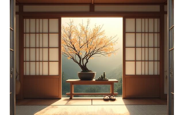 和風の玄関に飾られた季節感のある生け花の歓迎アレンジメント