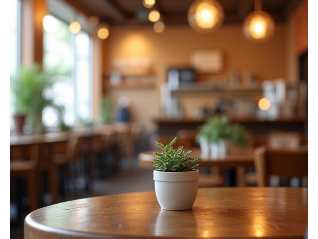 居心地の良いカフェのテーブルを飾る小さな植栽アレンジメント