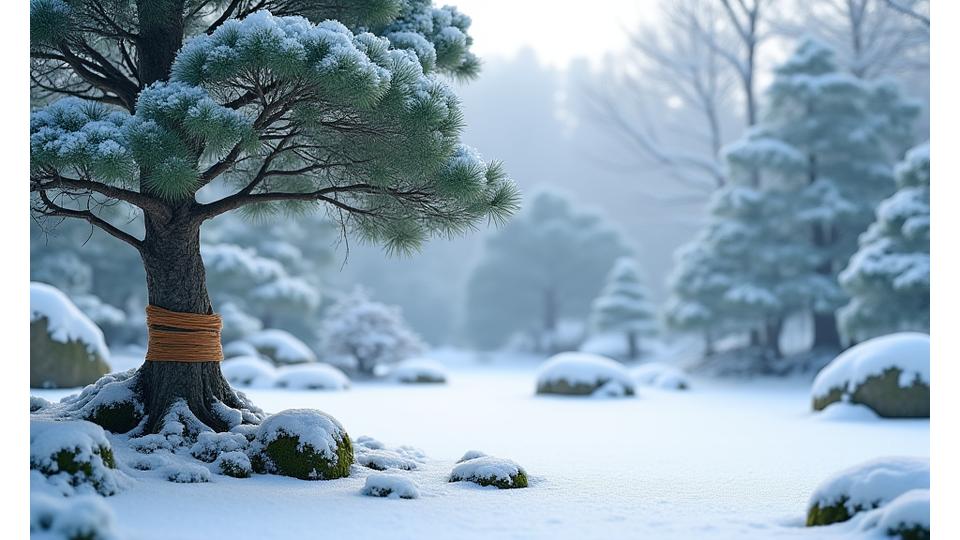 雪化粧した冬の日本庭園