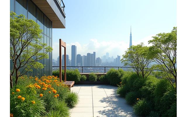 都心のビル屋上に作られた美しい屋上庭園