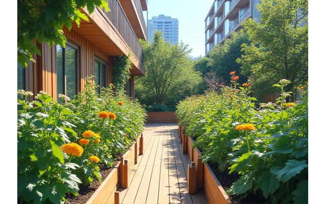 マンションの共用スペースに作られた住民が共同で手入れする菜園
