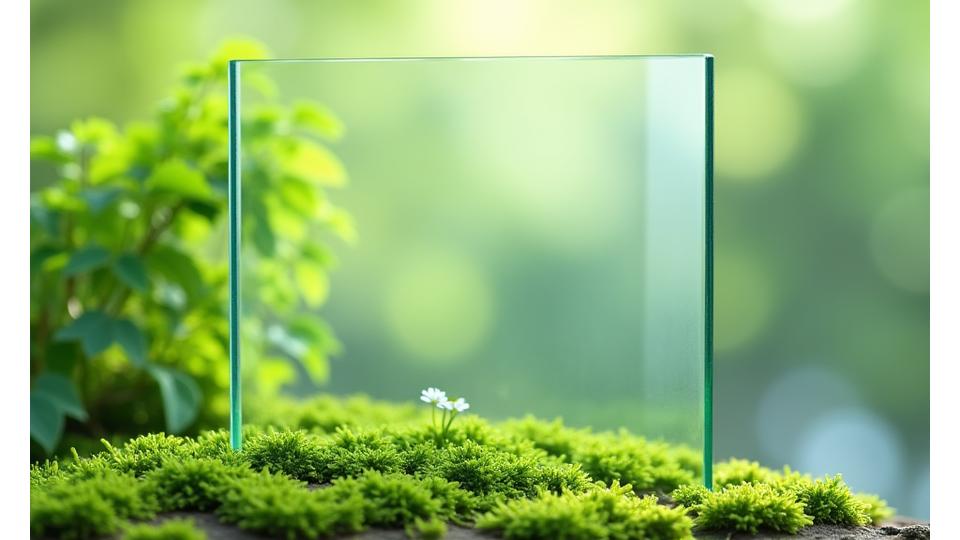 透明なガラスの盾と緑の植物、保護と責任のバランスを象徴