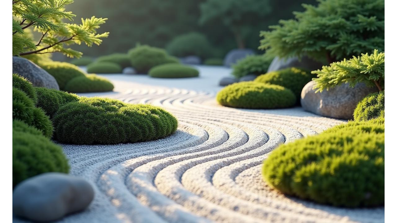 日本庭園の調和が取れた風景。規則と美が共存する様子を象徴する